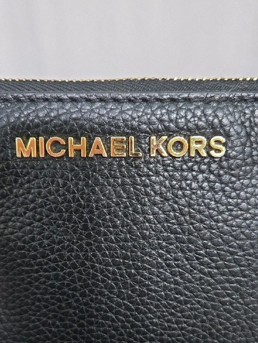Michael Kors Black Leather Wristlet Clutch with Gold Hardware